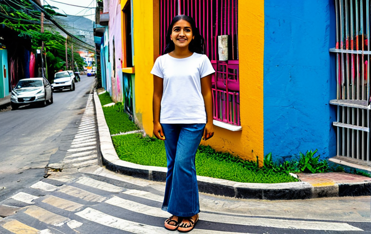 Young Salvadoran Poet**

"A young, aspiring Salvadoran poet, fully clothed in modest, contemporary clothing, perhaps jeans and a t-shirt or a simple dress, standing on a vibrant street corner in San Salvador. In the background, colorful murals adorn the buildings. Perfect anatomy, natural pose, professional photography, high quality, safe for work, appropriate content, family-friendly."

**