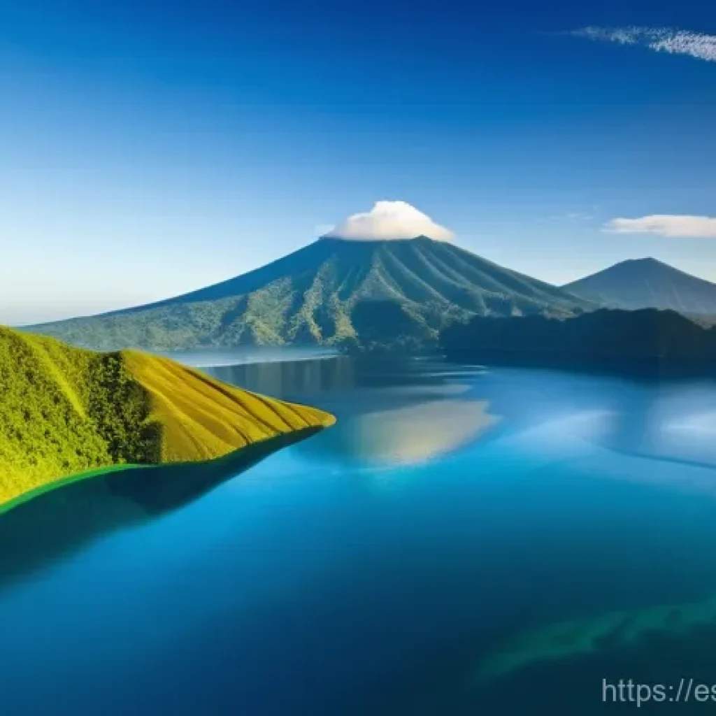 엘살바도르 코아테페케 호수 - **Vibrant Waters and Volcanic Majesty**
    "A serene panoramic aerial view of Lake Coatepeque in El...