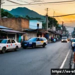 엘살바도르 범죄율 및 위험 지역 - A busy urban street scene in San Salvador at dusk, showing densely packed residential neighborhoods ...