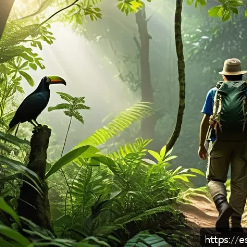 엘살바도르 자연 보호구역 탐방 - A lush tropical rainforest scene from El Imposible Natural Reserve in El Salvador, featuring towerin...